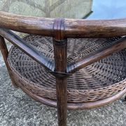 Round rattan and bamboo coffee table, vintage 1960