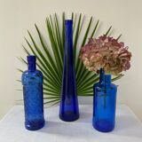 Set of 3 cobalt blue glass bottles