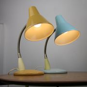 Adjustable Desk Lamp in Blue and Sand Painted Metal and Chrome-Plated Spiral Arm, 1970s, Set of 2