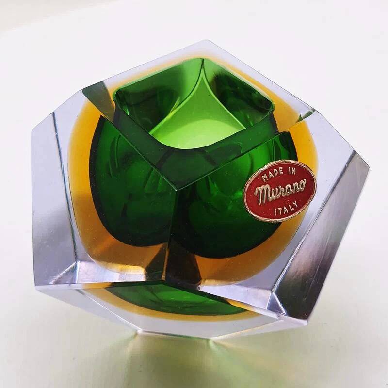1960s asymmetrical and particular multifaceted ashtray / bowl in Murano glass. Made in Murano, Italy