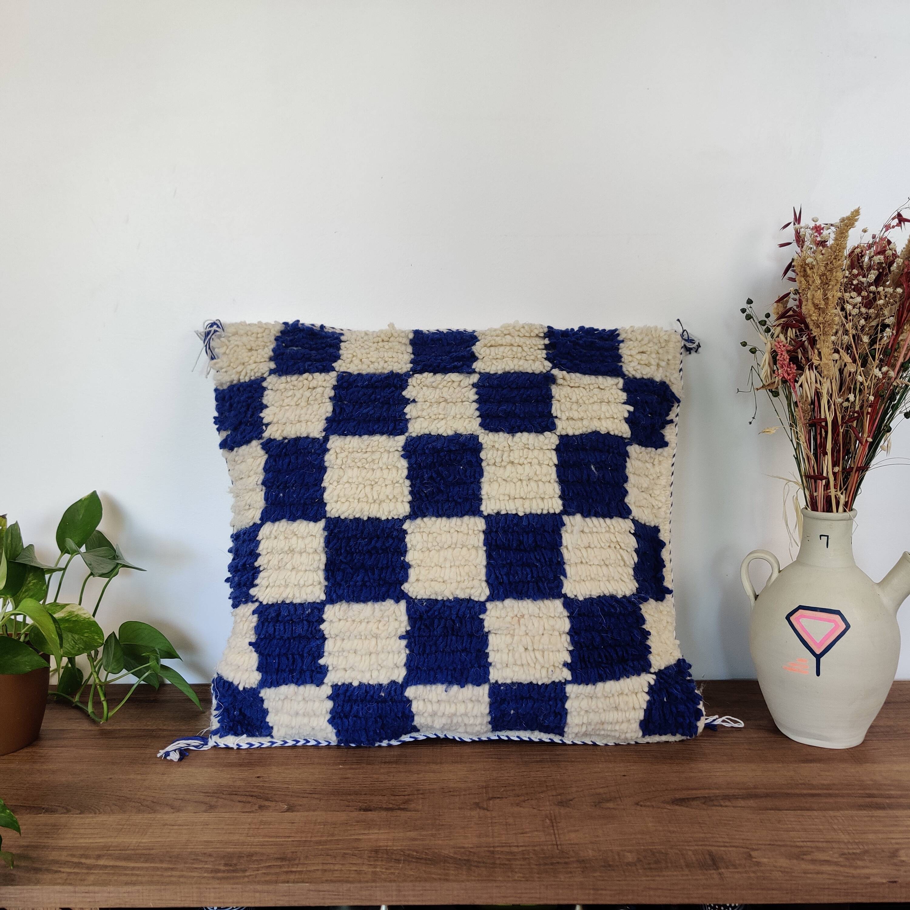Berber cushion Damier Bleu Béni Ouarain