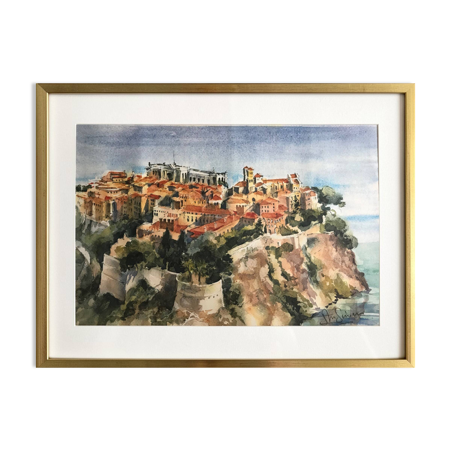 Lithograph Monaco the Palace signed Jean-Marie Simon 20th century