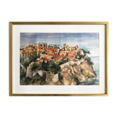 Lithographie Monaco le Palais signée Jean-Marie Simon XXème