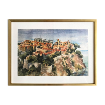 Lithographie Monaco le Palais signée Jean-Marie Simon XXème