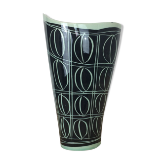 Black and green ceramic vase, geometric patterns