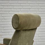 1970s, Danish armchair, original condition, furniture velour, woven wool fabric, teakwood.