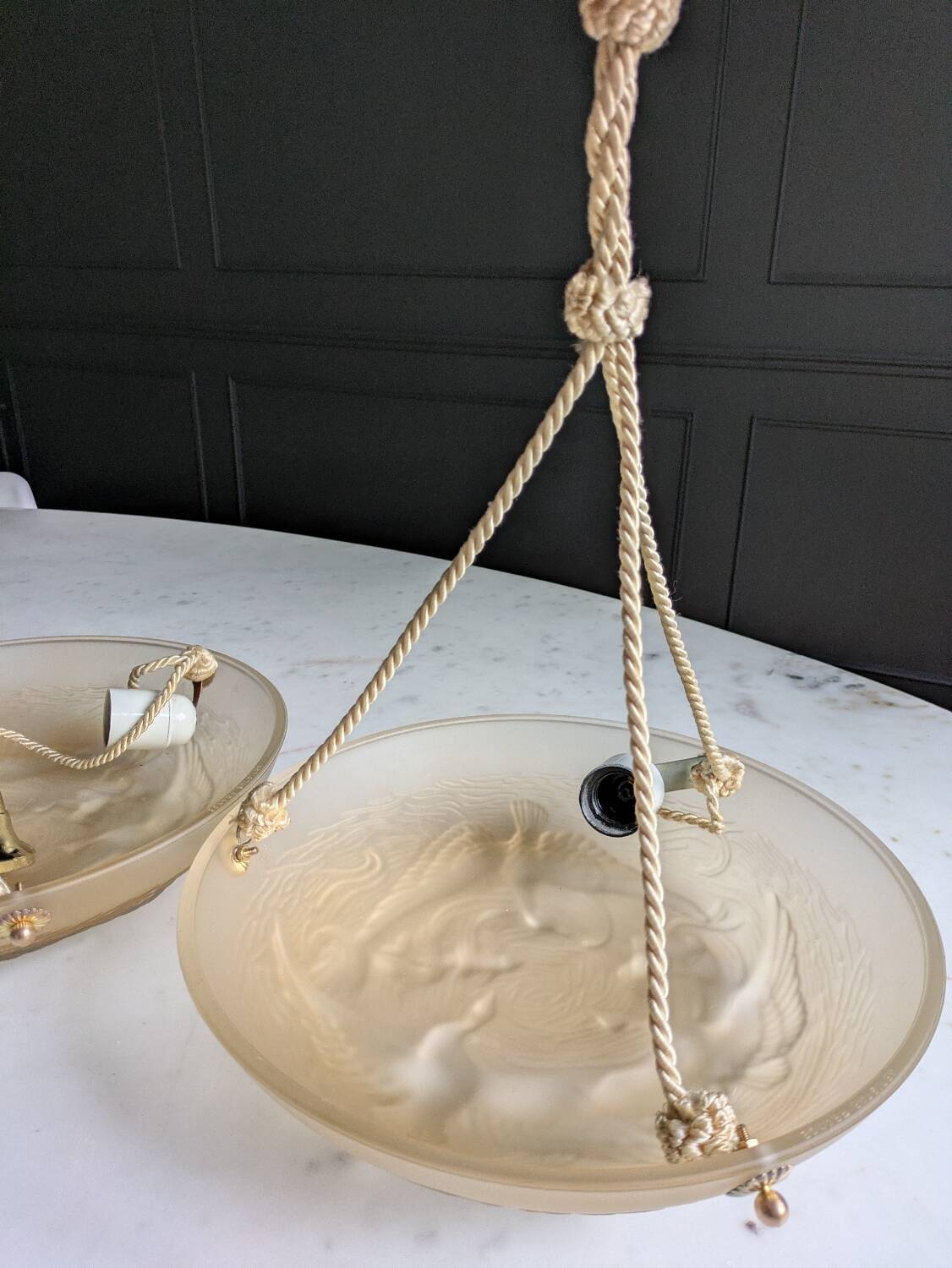 Art Deco pendant light duo