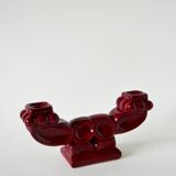 Pair of large burgundy ceramic candlesticks, 1950