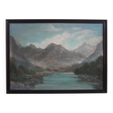 Hand painted painting, oil on fiberboard, signed, Czechoslovakia, 1960's.