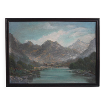 Hand painted painting, oil on fiberboard, signed, Czechoslovakia, 1960's.