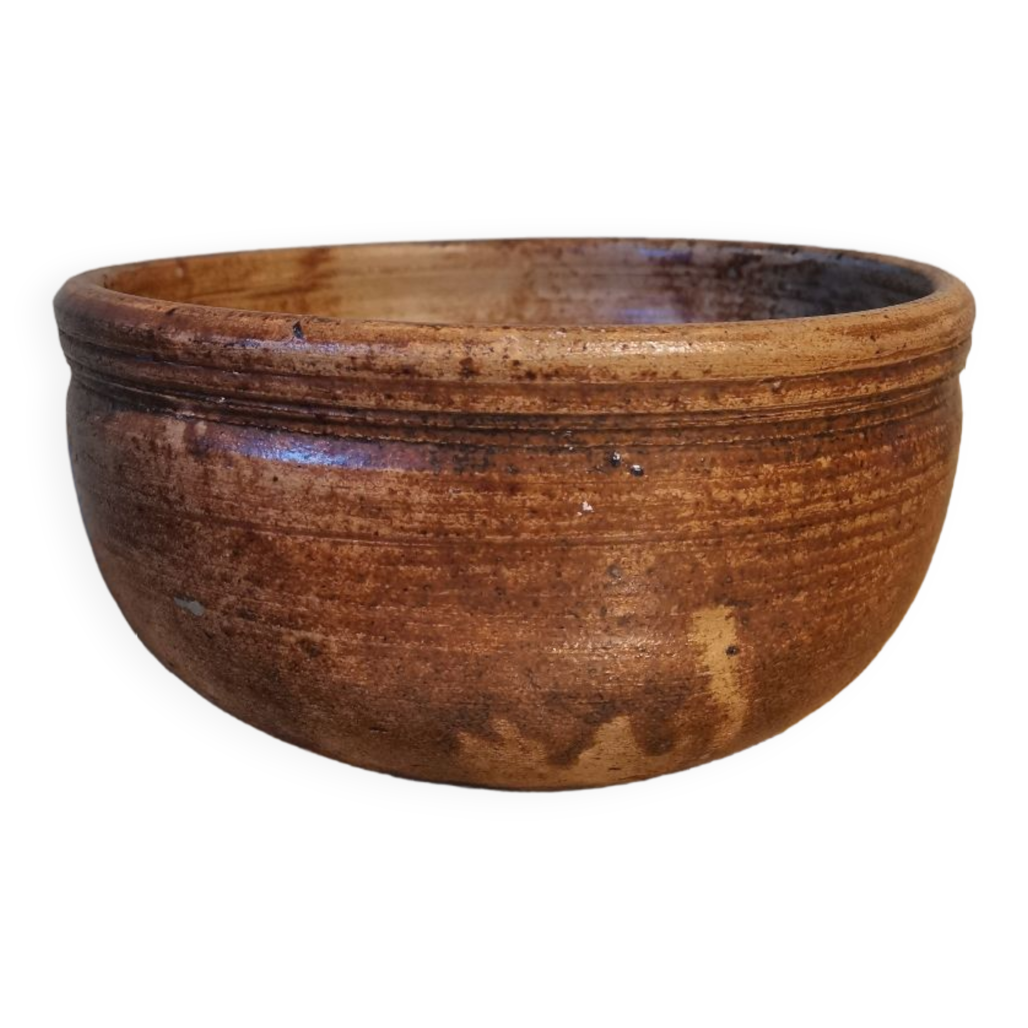 Vintage stoneware salad bowl signed La Hulotte Caylus