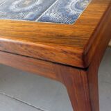 Rosewood coffee table with blue ceramic tiles, Denmark 1960s