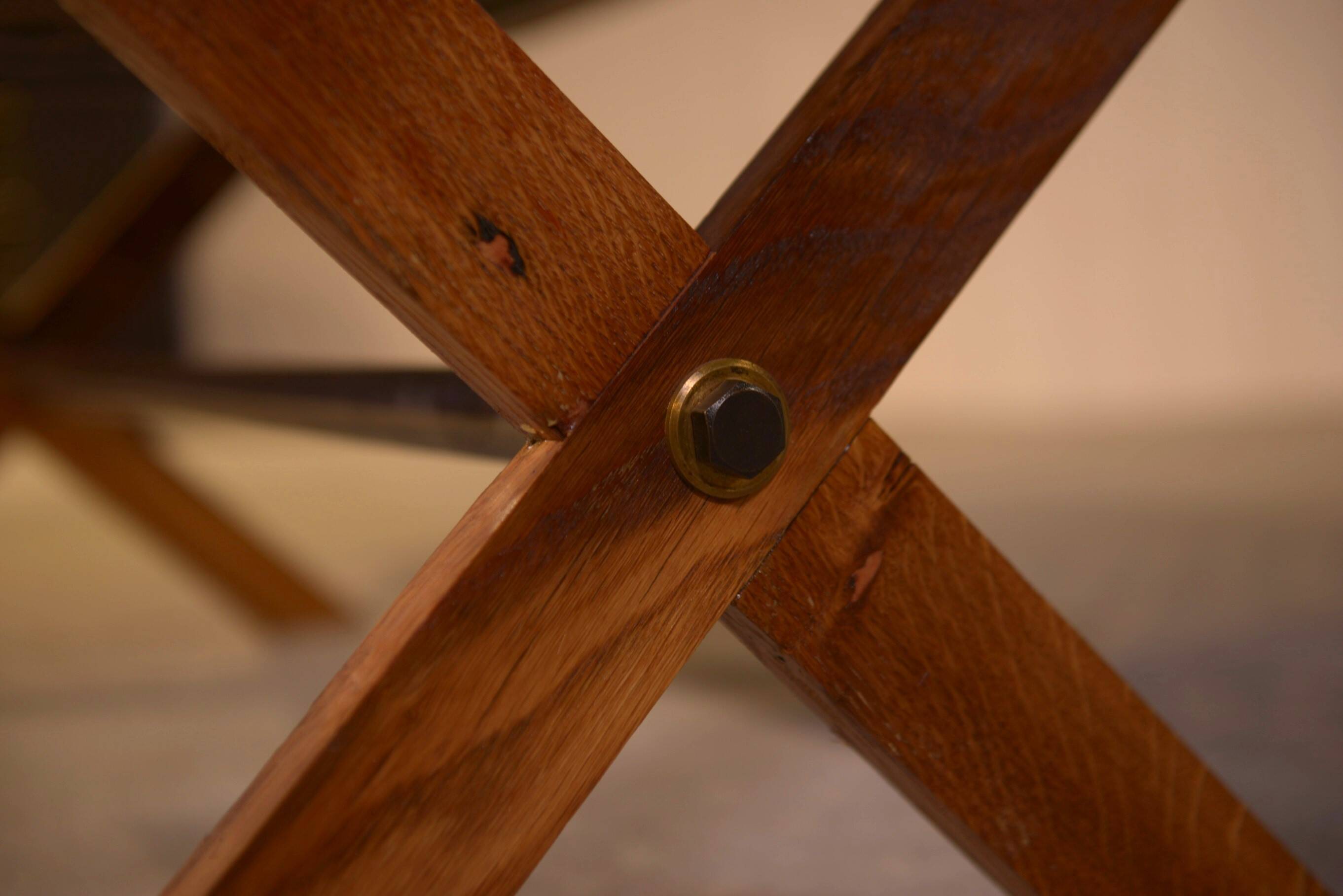 Antique oak and cast iron street furniture coffee table from the 1950s