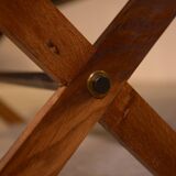 Ancienne table basse de mobilier urbain en chêne et fonte 1950's