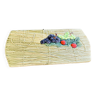 Plat a cake rectangulaire en ceramique emaillée, barbotine, modele les fruits, effet paille, vintage