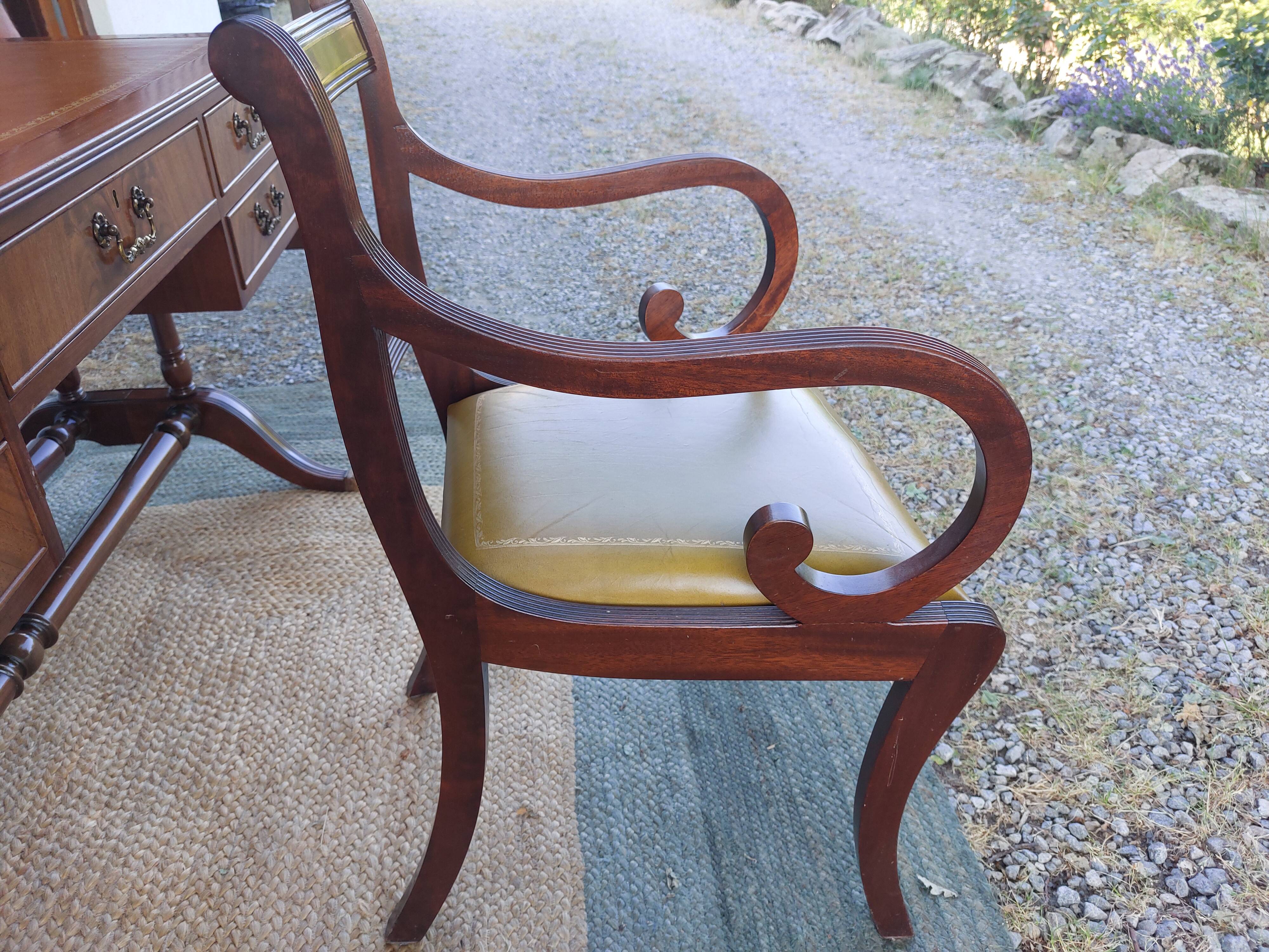 English desk and lyre chair, leather, extensions.