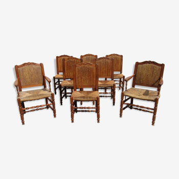 Set of seats (6 chairs and 2 armchairs) in walnut, Provencal spirit.