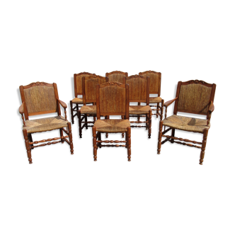 Set of seats (6 chairs and 2 armchairs) in walnut, Provencal spirit.