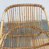 4 armchairs and a coffee table made of rattan and bamboo wood, vintage.