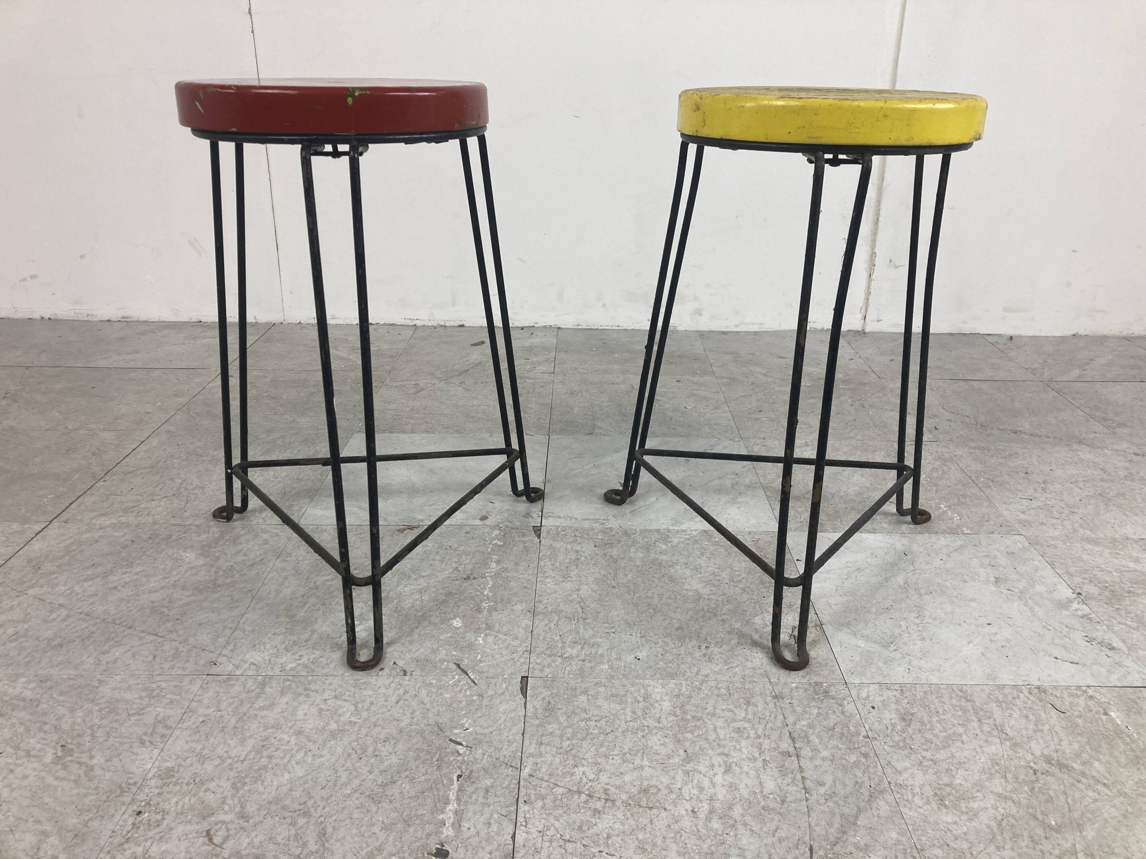 Pair of mid century industrial stools, 1950s