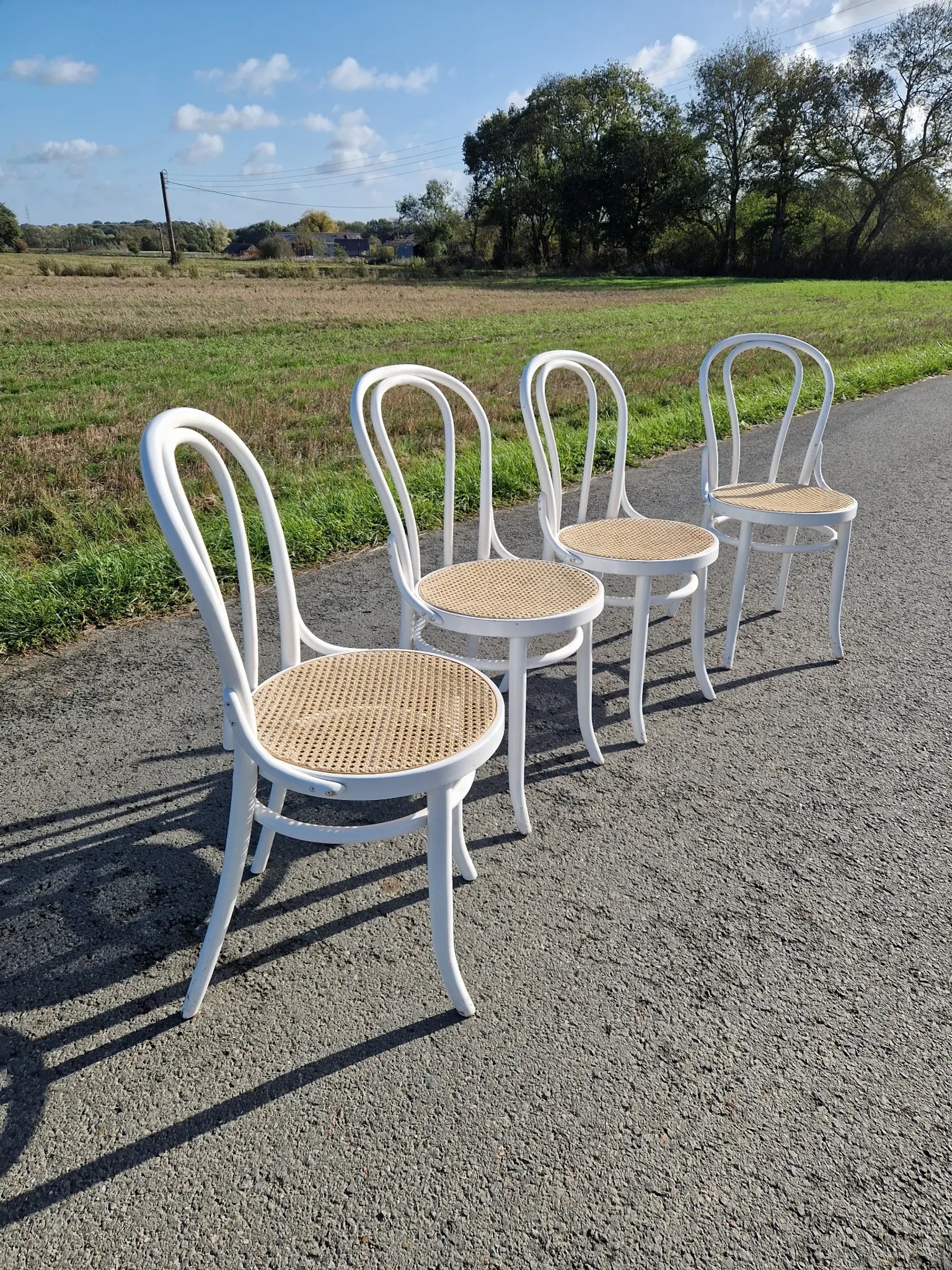 Lot de 4 chaises en bois tournés et cannage 