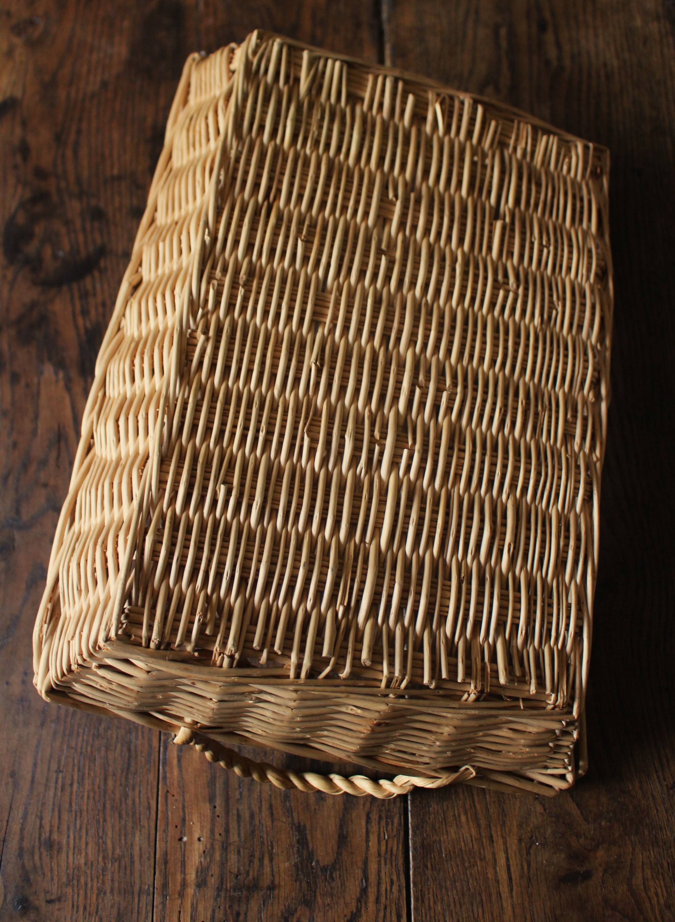Vintage rectangular wicker basket with two handles