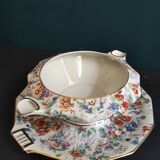Vintage French serving sauce boat from La Tallec, Limoges, with colourful floral decoration
