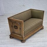 1950s, Danish 2-seater sofa, green furniture wool, oak wood.