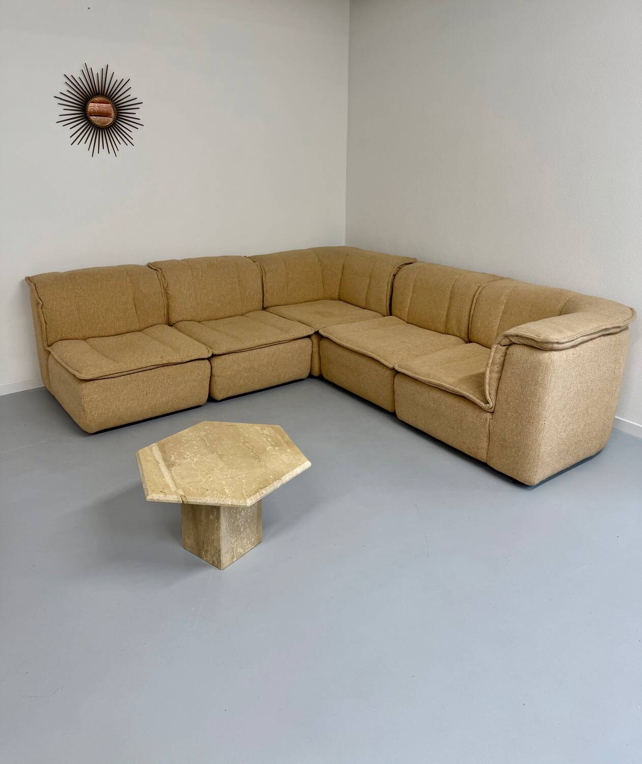 Modular sofa in beige fabric, 70s, 5 elements