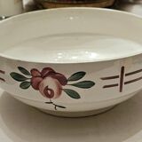 Vintage earthenware salad bowl with red flower decoration