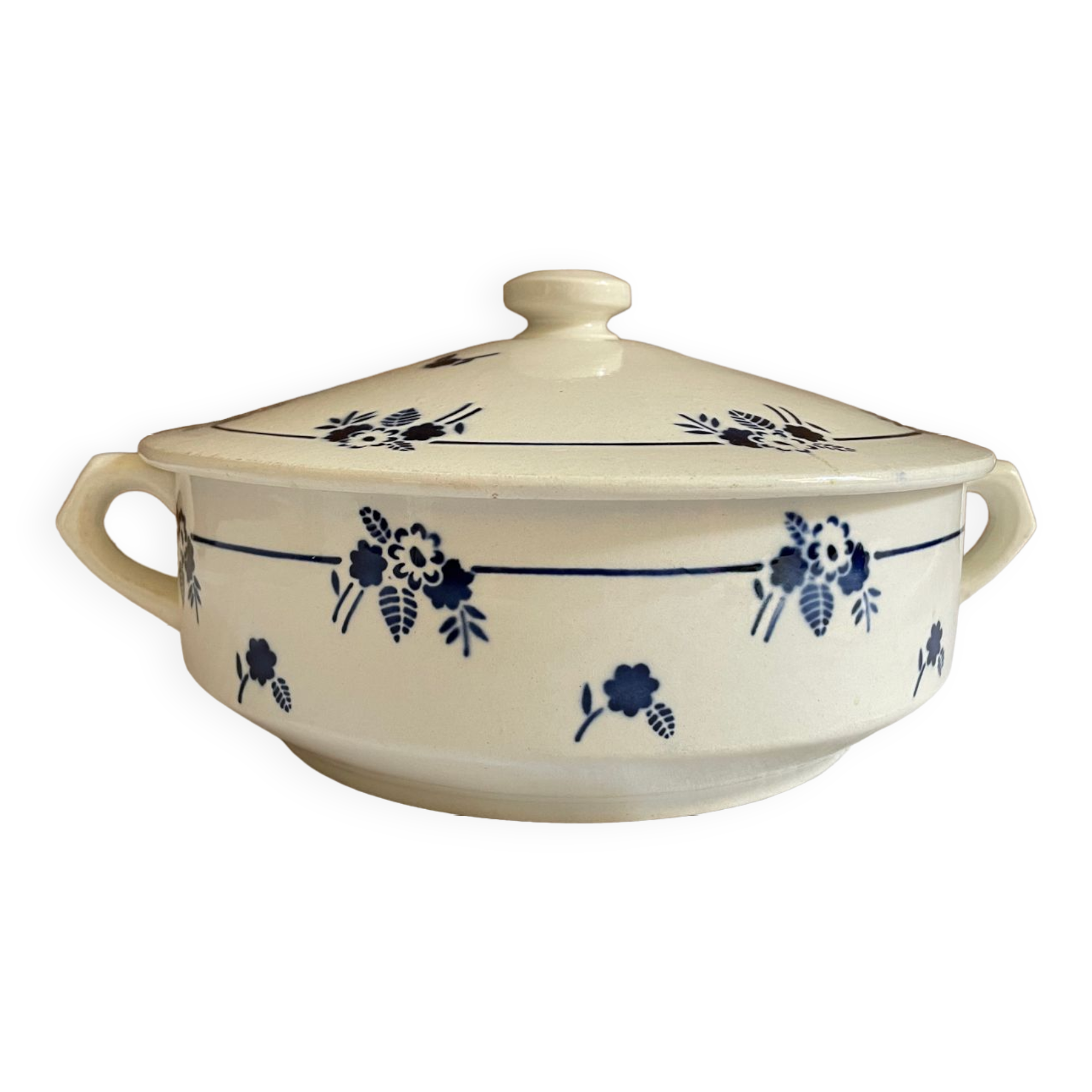 French Digoin Sarreguemines Soup Tureen Blue Flowers Made in France Earthenware