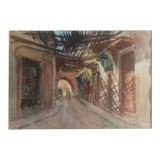 Watercolor painting "Ruelle de la Medina" Orientalist Morocco by Denise Richier