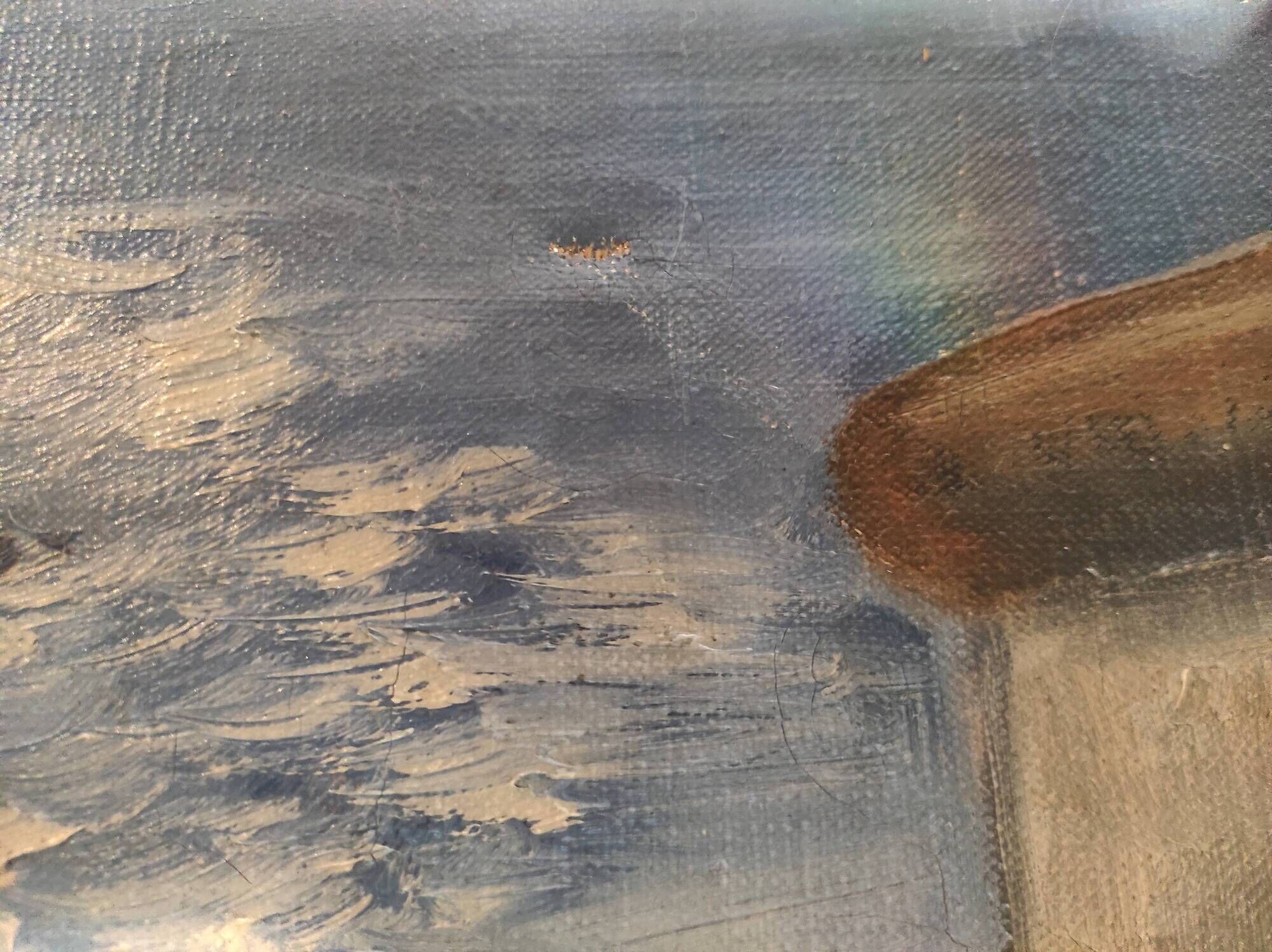 French vintage oil painting, signed Hollan, 1964