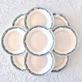 9 assiettes anciennes Longchamp terre de fer bleue "Marcel"