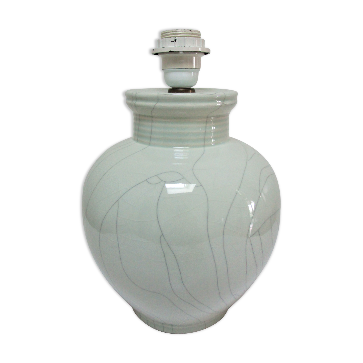 vintage soft light green cracked ceramic lamp foot