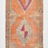 Pink & Orange Oriental Pattern Turkish Runner Rug, 90x306Cm
