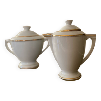Sugar bowl and milk jug in Pallas Limoge porcelain