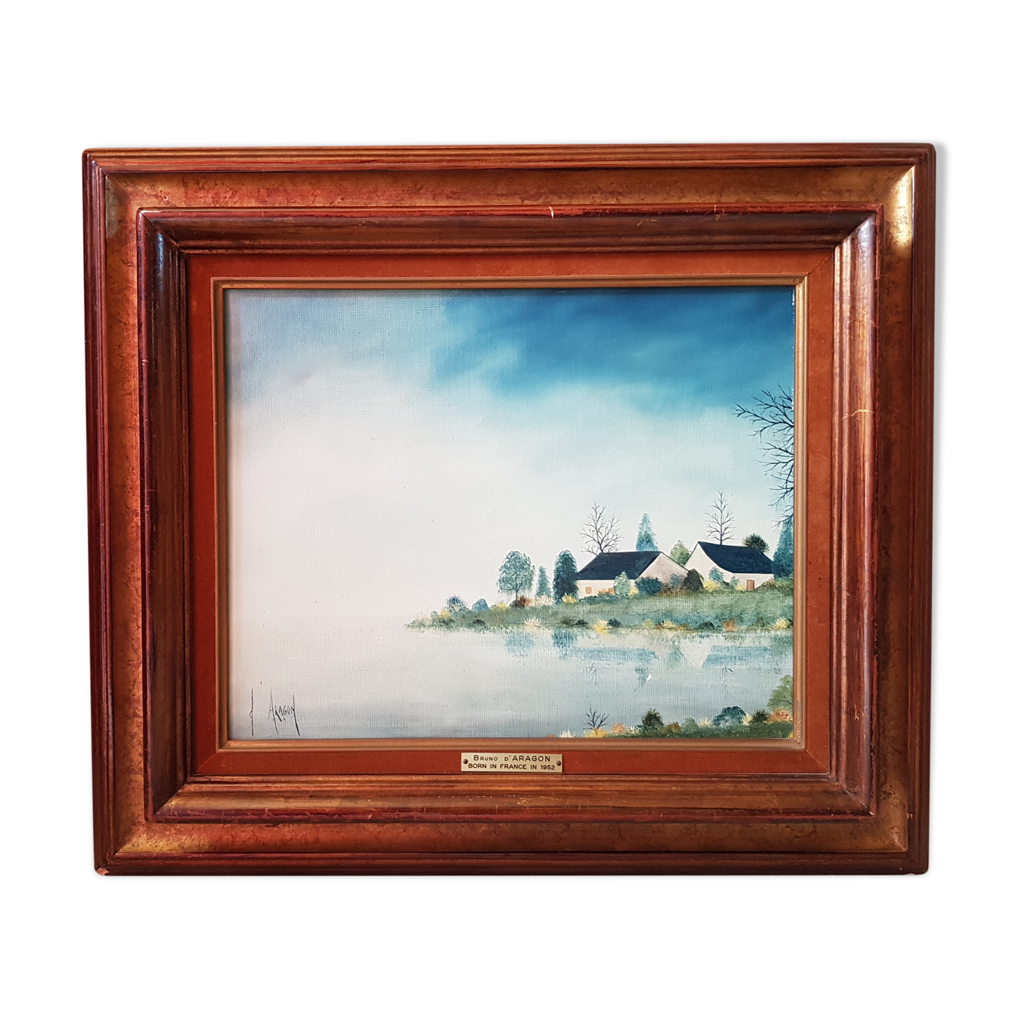 Oil on canvas signed Bruno d'Aragon - "Stormy sky over the Briere" 32 x 38 cm