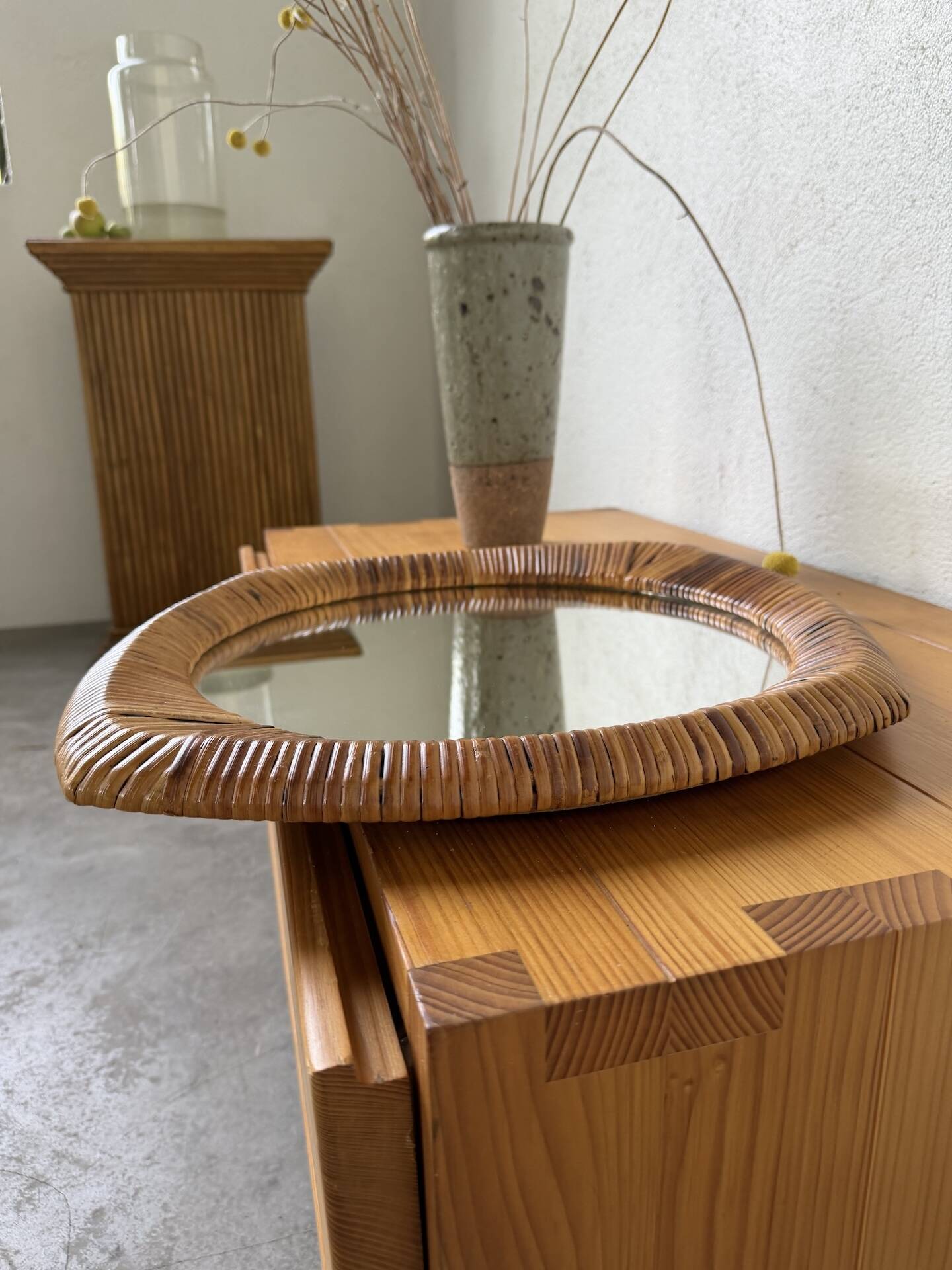 Woven wicker mirror French Riviera 1960