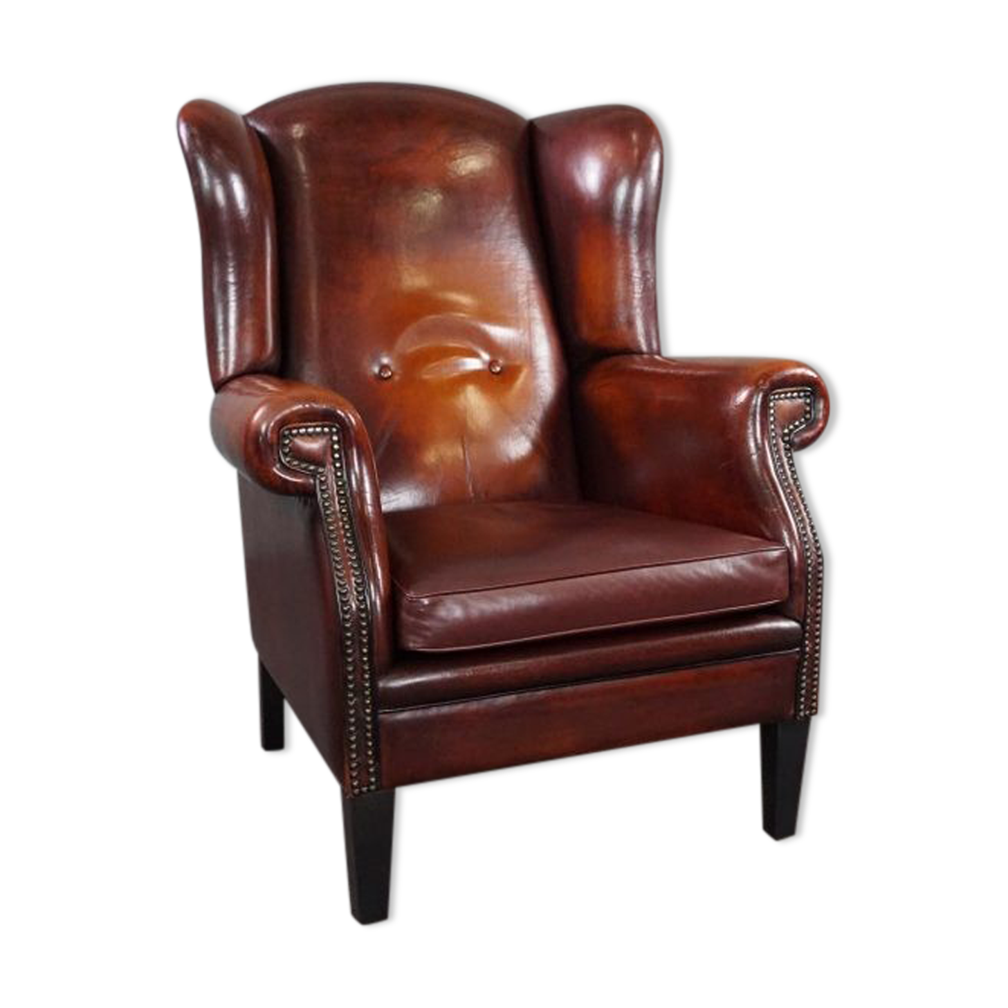 Patinated sheepskin armchair