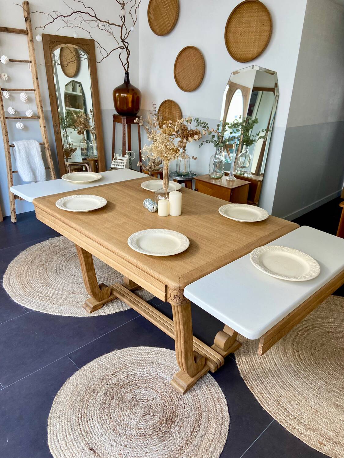 Art deco oak table + extensions
