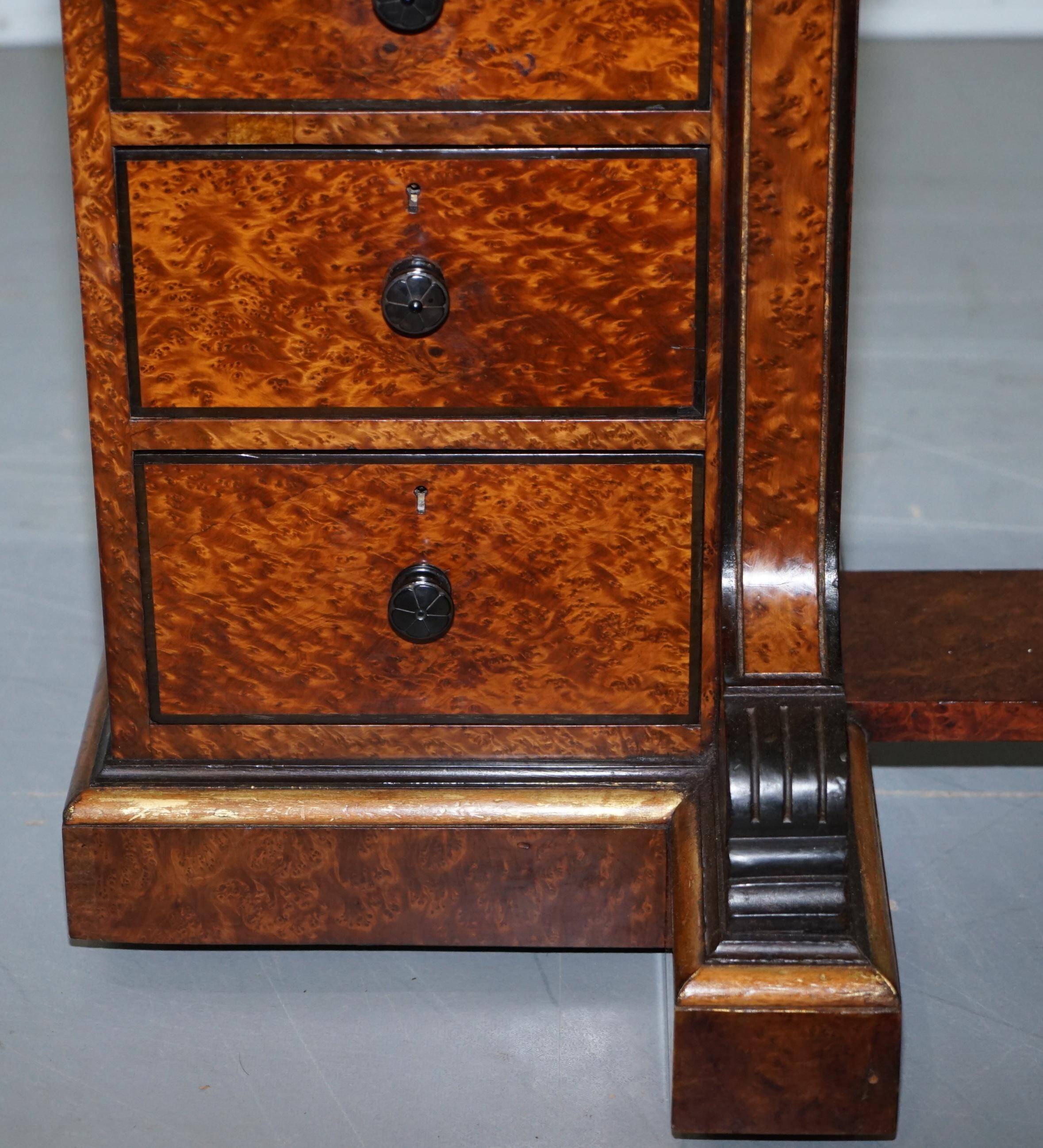 Gillow Library Desk in Burr Amboyna with Brass Gallery, circa 1852-1857
