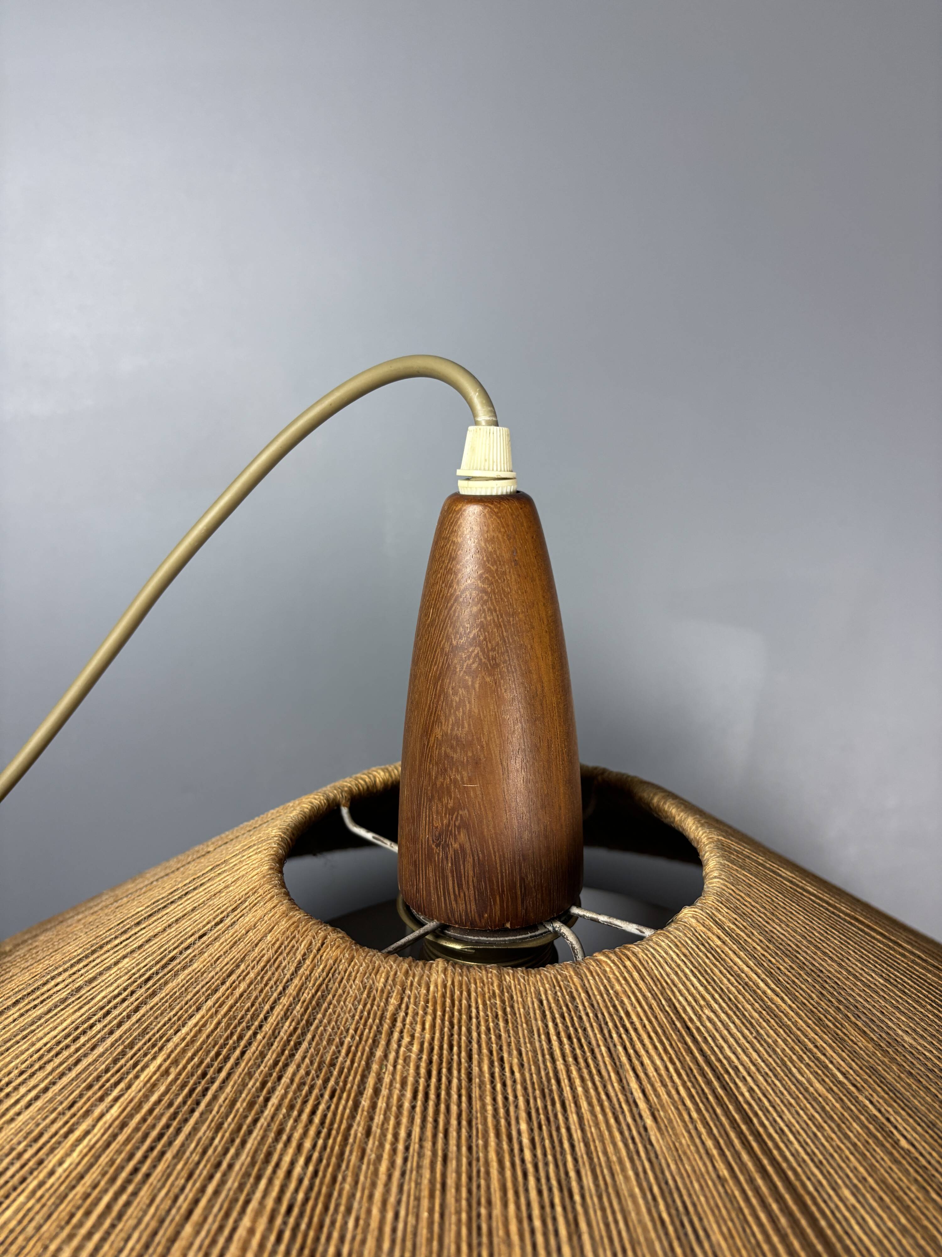Large Mid-Century Teak and Sisal Cord Pendant from Temde Leuchten, 1960s