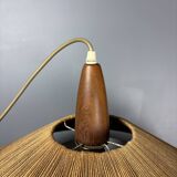 Large Mid-Century Teak and Sisal Cord Pendant from Temde Leuchten, 1960s