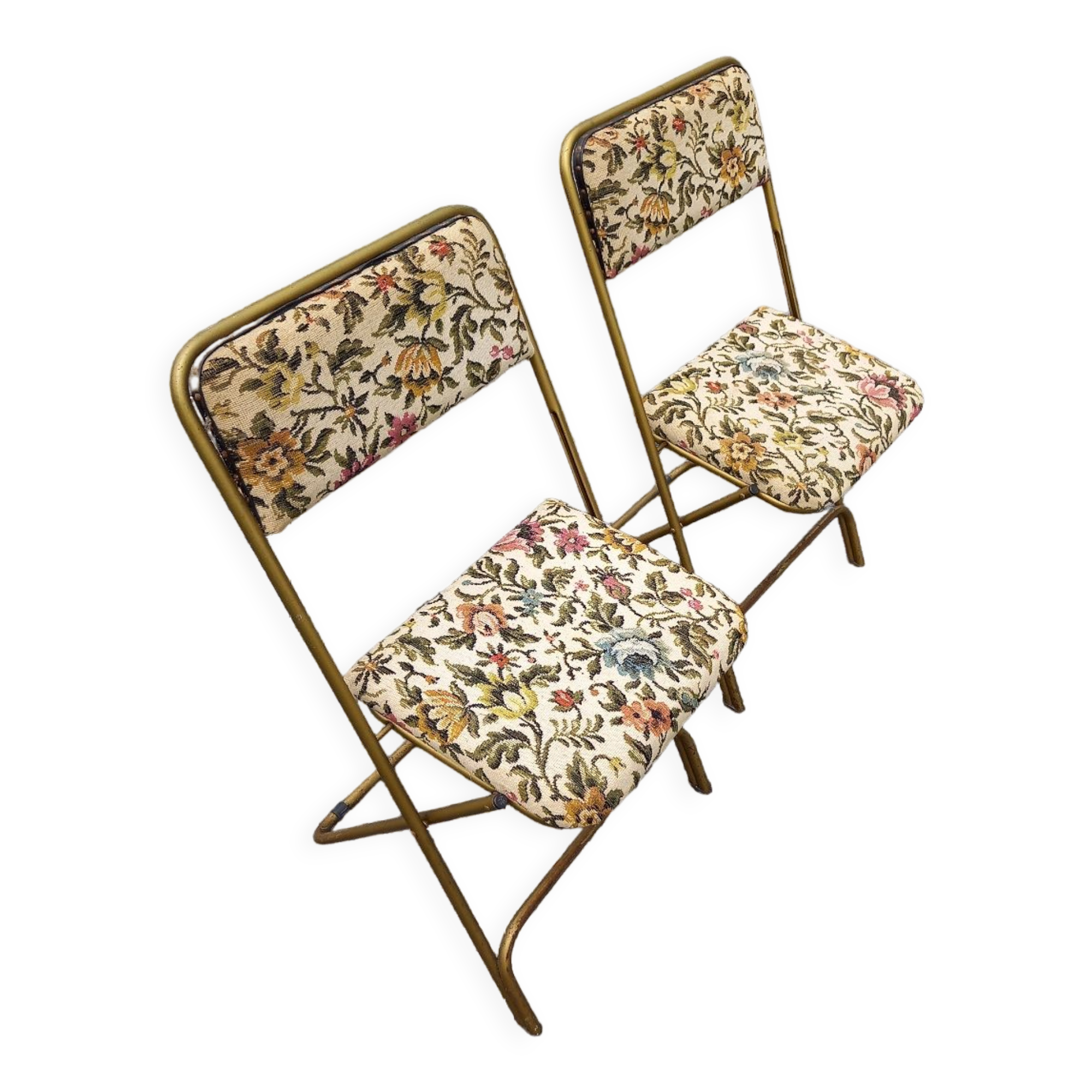 2 folding chairs lausanne vintage tapestry