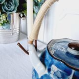 Handcrafted Japanese porcelain teapot hand painted in blue and white.