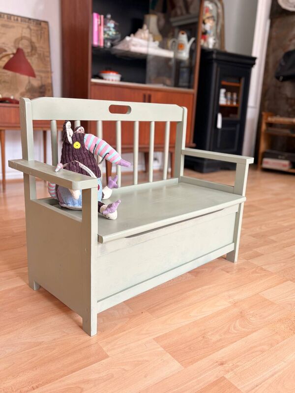 Banc enfant coffre à jouet vert céladon