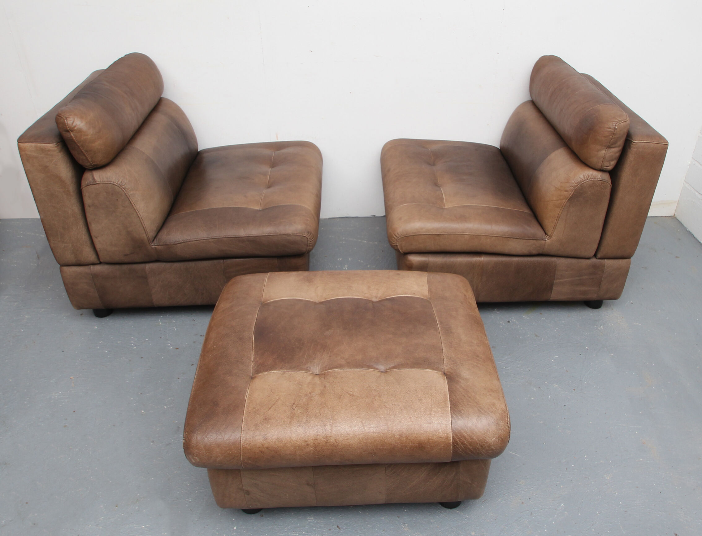 1970s buffalo leather set of 2 chairs and footrest
