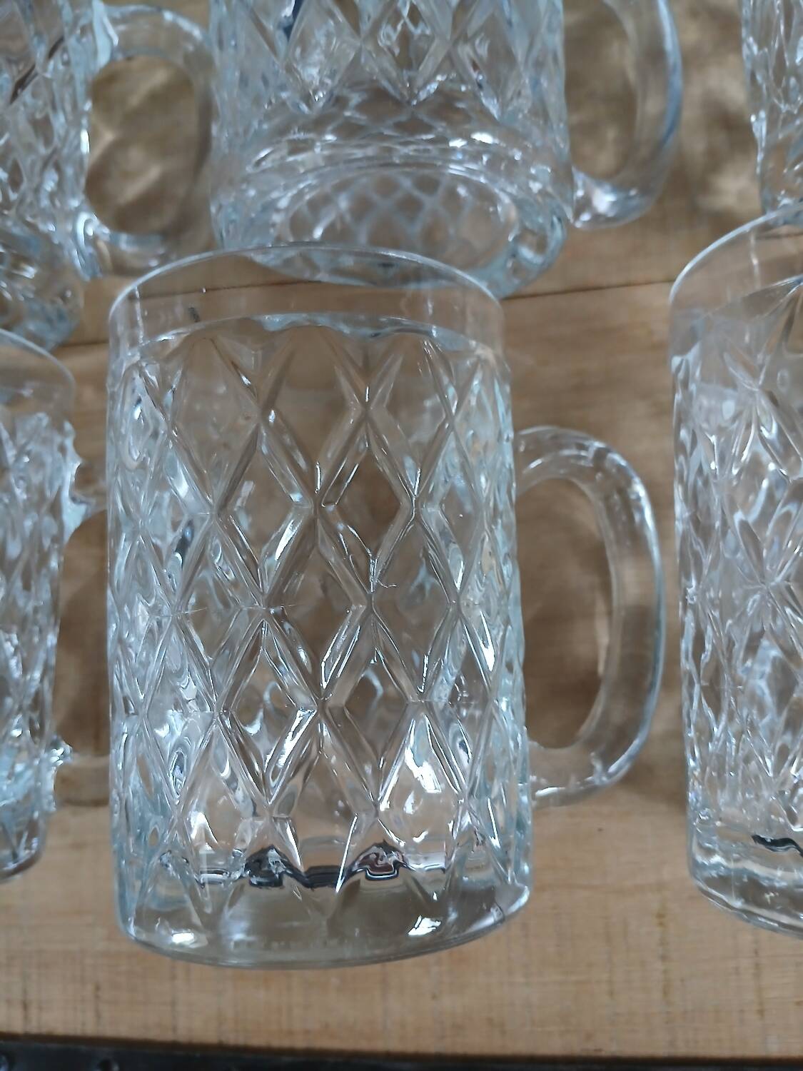 8 antique chiseled glass glasses / mugs