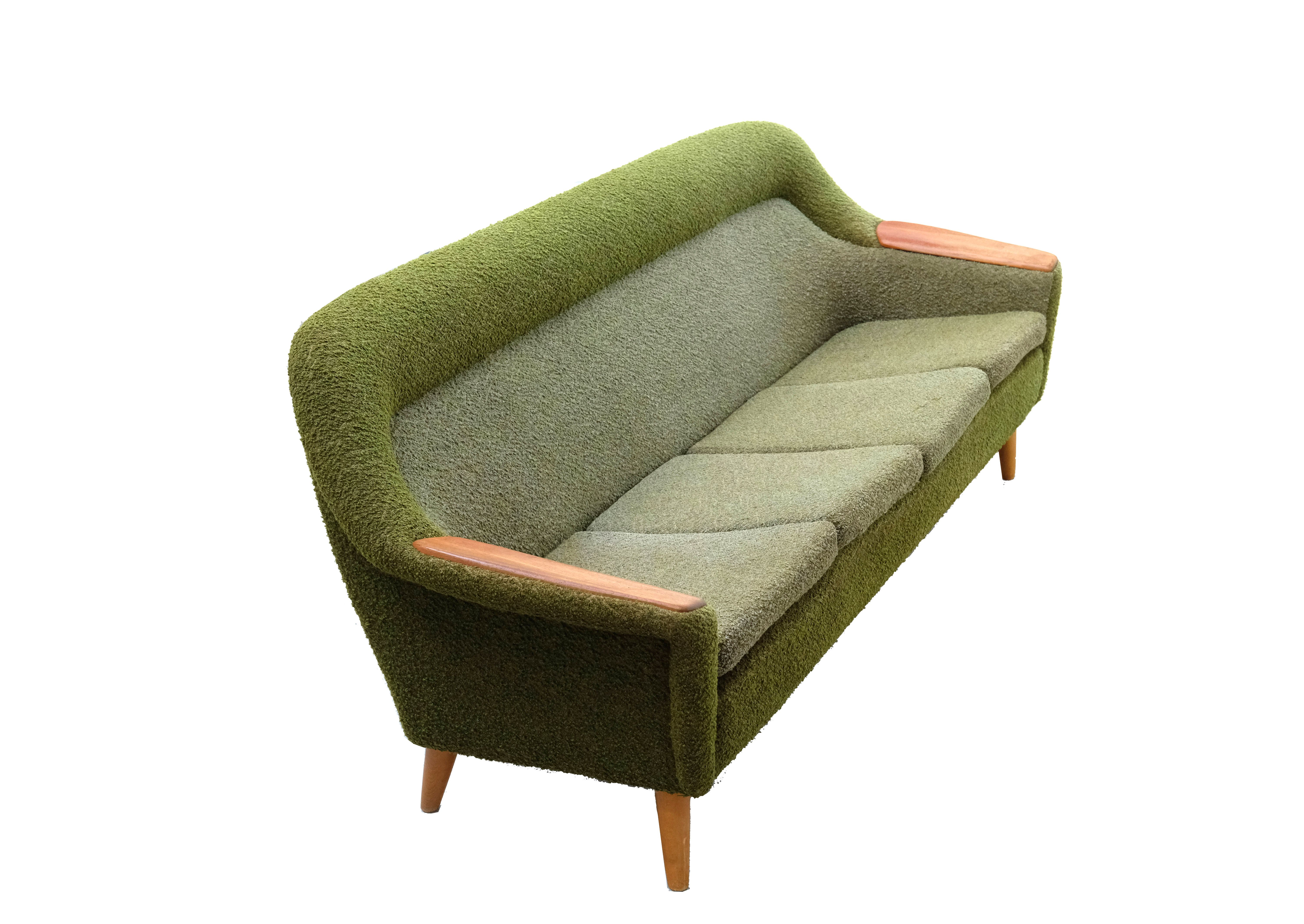 Vintage olive boucle sofa, 1970's norway
